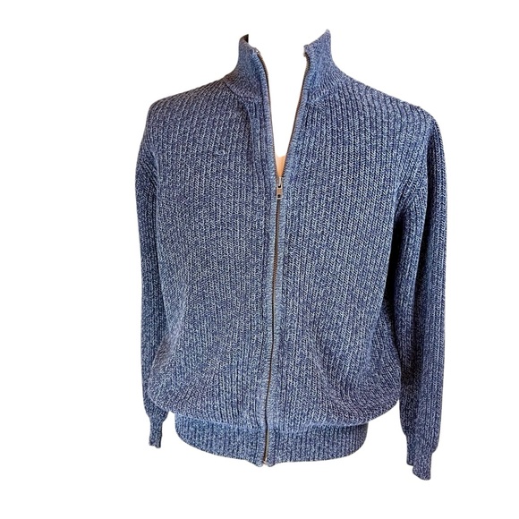 LL BEAN Blue Full Zip Sweater Cardigan Sz M Men's Jacket Marled Cotton  Casual - Picture 14 of 14